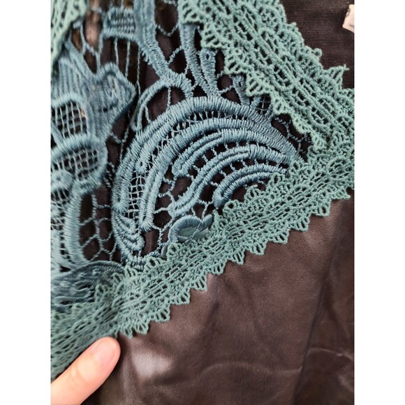 New Zara TRF Womens M Black Green Lace Faux Leather Slip Mini Dress - Picture 3 of 7